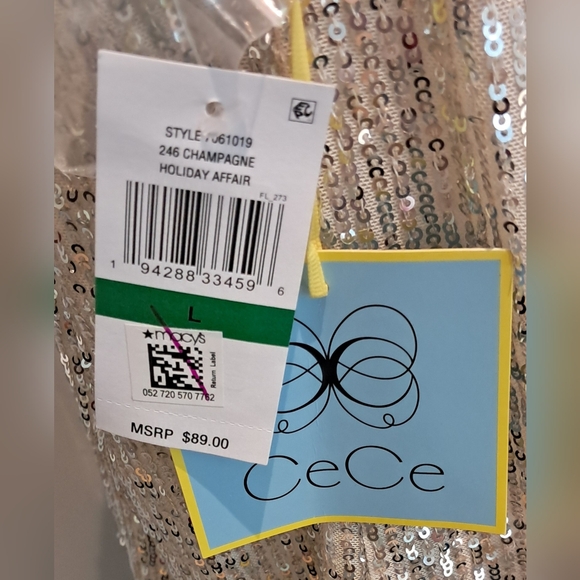 CeCe Champagne Holiday Affair Sequin Shoulerless Top Size L NWT - Picture 4 of 11